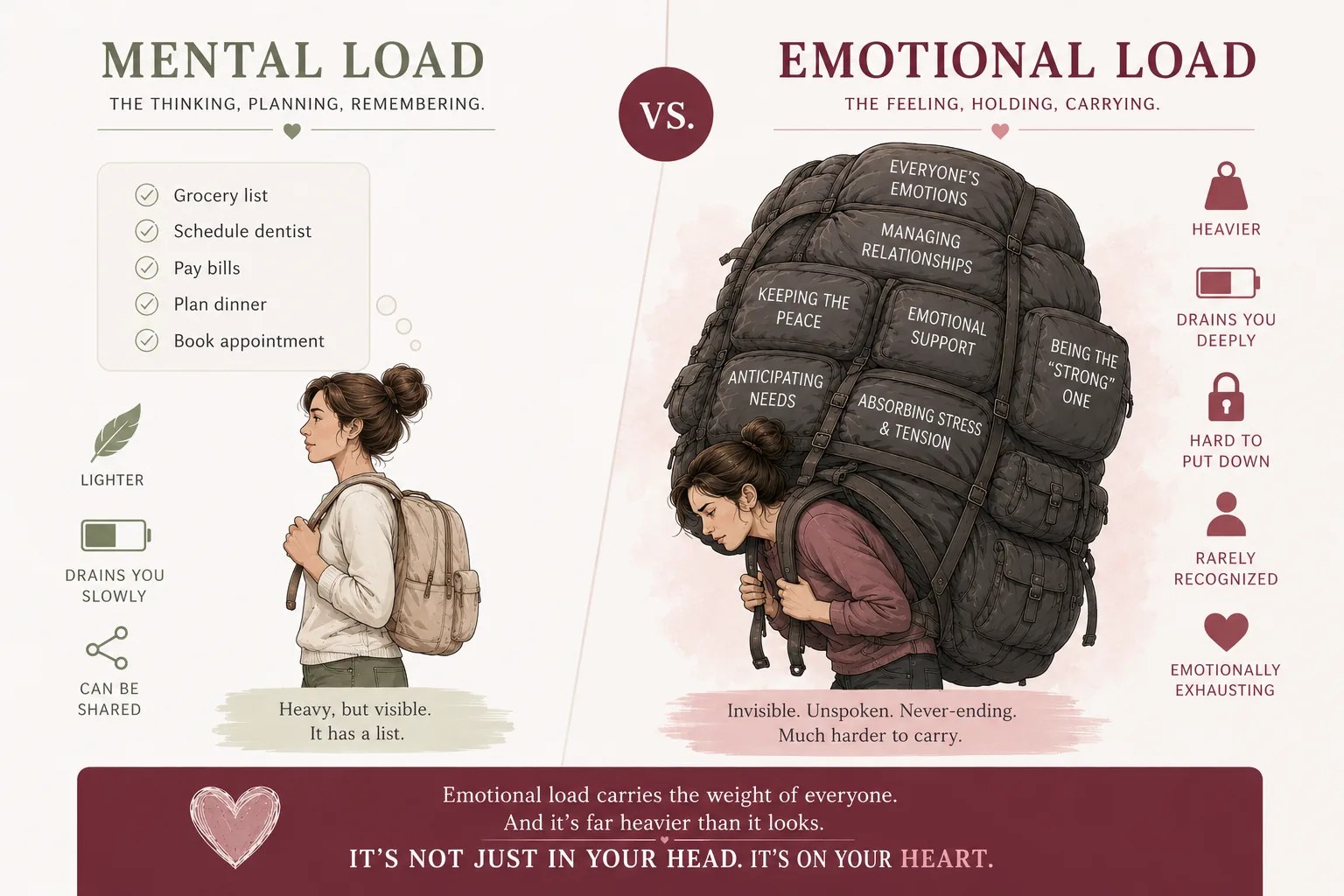 Illustration comparing the visible mental load to the invisible emotional load