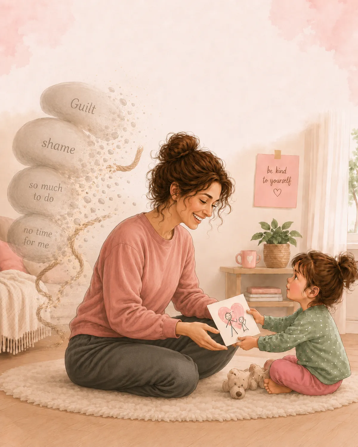 Mother smiling and fully present with her child